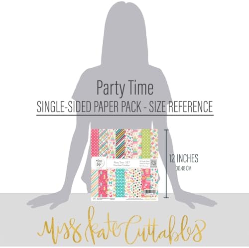 Die Cuts & Paper Set - Party Time - By Miss Kate Cuttables - 16 Sheets of 12"x12" Premium Specialty Paper & OVER 60 Coordinating Die Cuts - Exclusive Original Matching SET