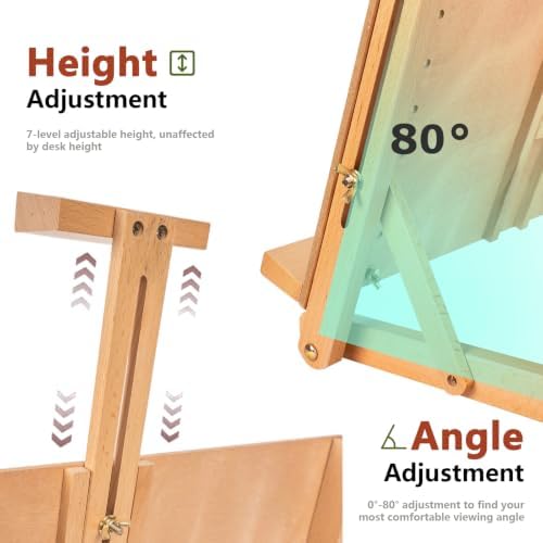 DJAR Tabletop Easel Stand for Painting, Solid Beech Wood, Natural | Adjustable Drawing Sketching Board for Adults, Hold Canvas up to 23", Portable Desktop Art Stand for Students and Beginners