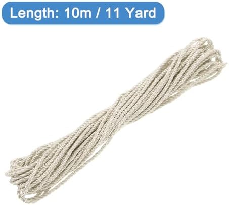 MECCANIXITY Twisted Cord Trim, 11 Yard 3mm 3-Ply Twine Braided Rope Shiny Thread String for Craft Gift Bag Curtain Christmas Decor, Cream White - 10m