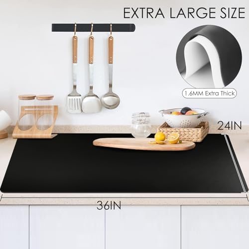 Extra Large Silicone Mat for Kitchen Counter 36" x 24" Silicone Table Mat for Resin Workbench Mat Heat Resistant Mat Coffee Bar Mat, Black