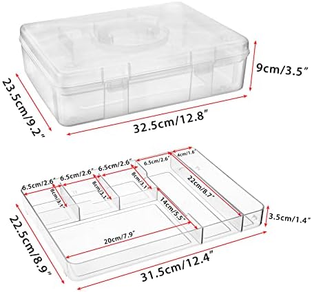 BTSKY 2-Tier Cute Bear Storage Box with Removable Divided Tray Portable Clear Plastic Art Craft Supply Organizer Stackable Home Office Supplies Storage Container for Pens Notes A4 papers etc (Clear)