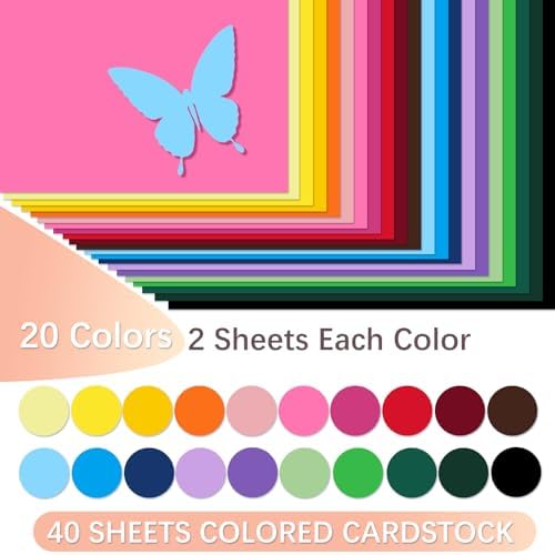 40 Sheets Colored Cardstock, 20 Assorted Colors 180gsm/65lb Card Stock Paper 8.5 x 11 Card Stock Colored, Colorful Cardstock Paper for Crafting, Christmas DIY Card Making, Scrapbooking