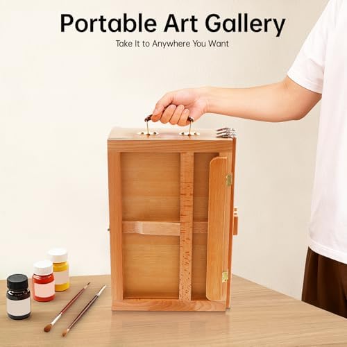 Large Adjustable Tabletop Easel with 3 Storage Drawers & Palette, Portable Solid Beech Wood Sketch Box Art Station for Painting, Desktop Travel Easel for Adults, Artists, Students,Beginners