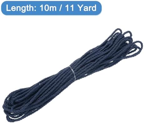 MECCANIXITY Twisted Cord Trim, 11 Yard 3mm 3-Ply Twine Braided Rope Shiny Thread String for Craft Gift Bag Curtain Christmas Decor, Navy Blue - 10m