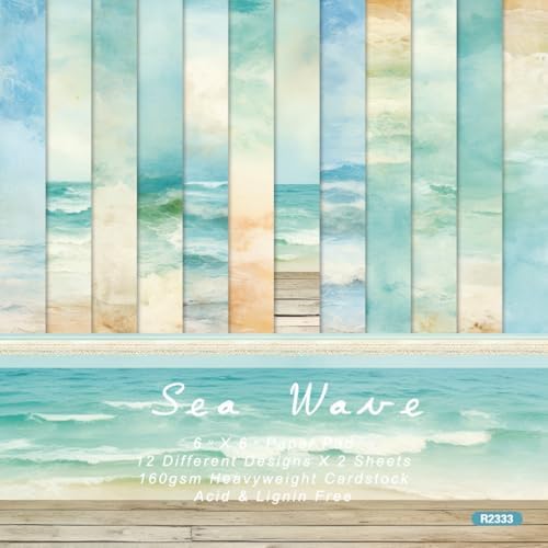Scrapbook Paper Pad 6x6 Craft Paper Single-Sided Watercolor Seaside Background Beach Ocean Theme, Wedding, Birthday Party Decoration Sheets 24