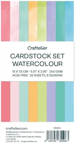 Craftelier - Watercolor Color Cardstock | Pack of Colored Cardstock | Colored Paper for Crafts, Scrapbooking, DIY Projects | 32 Sheets, Double-Sided, 5.91" x 2.95", 8.47oz