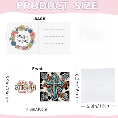 Zyvoreva 12 PCS Cross Diamond Painting Greeting Cards with Envelopes, Religious Diamond Art Kits for Adults, 5D DIY Bible Butterfly Art Crosses Cards for Birthday Baptism Sympathy Gifts (Cross)