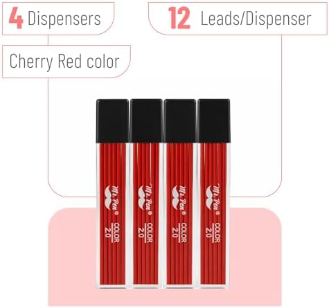 Mr. Pen- 2.0 mm Lead Refills, 48 Pack (12 per Tube), Cherry Red