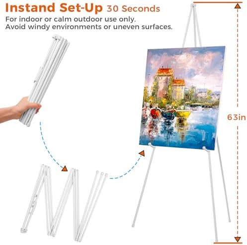 ARTASY 63" Easel Stand for Wedding Signs, White, 2 Packs with Carry Bags