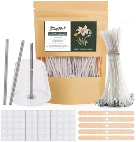 200pcs Natural Candle Wick kit,100pcs Wick Stickers with 5pcs Wick Holders and 2pcs Wick Placing Tube，for Soy Wax, Beeswax, Coconut Wax - DIY Candle Making Supplies for Beginners & Professionals