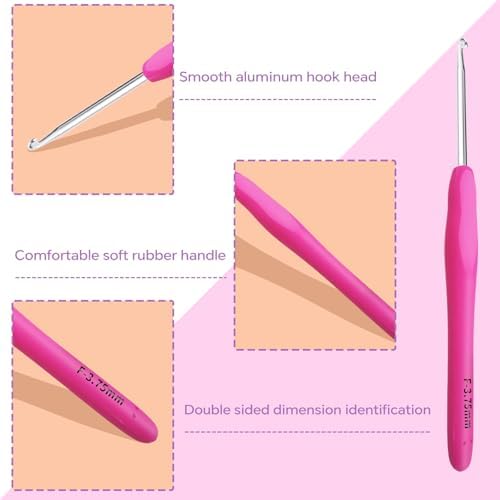 3.75mm Crochet Hook, Ergonomic Crochet Hooks with Soft Rubber Handle and Smooth Glide Head - Lightweight Aluminum Needles for Beginners, Arthritis, Yarn Projects, Long Crafting Sessions (3.75 mm)