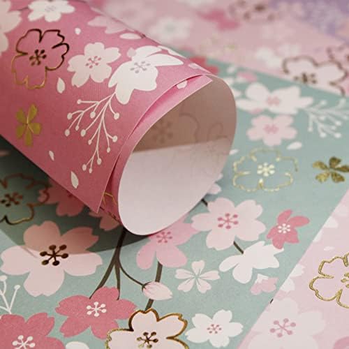 112 Sheets Heavier Origami Paper Japanese Cherry Blossom Pattern Sakura Bronzing Chiyogami 6" 15cm Washi Easy Fold Paper for Beginner