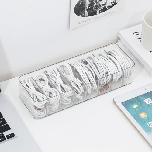 Clear Cable Cord Organizer Box for Desk Drawer, Plastic