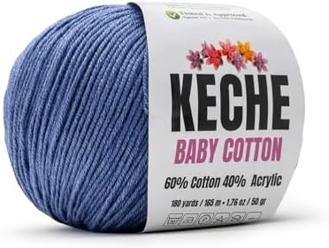 Keche Baby Cotton, 60% Cotton 40% Acrylic Yarn, Soft Cotton Yarn for Crochet and Knitting, Amigurumi Yarn 1 Skein/Ball 1.76 Oz (50g) / 180 Yrds (165m) - Denim Blue