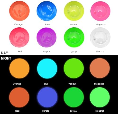 Artecho Glow in the Dark Acrylic Paint Set, 8 Colors x 20ml (0.7oz) | Non-Toxic, Waterproof, For Canvas Rock Wood Fabric, Rich Pigment, For Adults & Hobbyists
