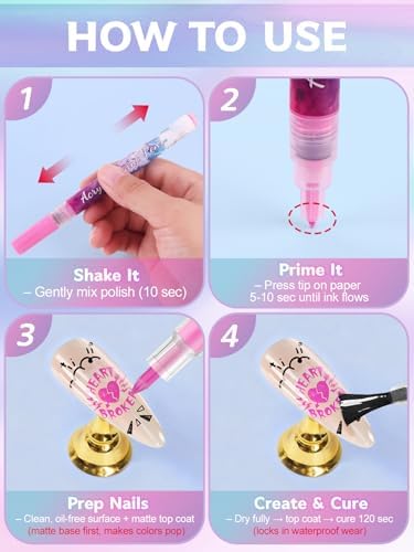 12 Color 0.7MM Nail Art Pens Set Kalolary 3D Nail Polish Pens Quick Drying