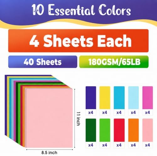 CreGear 40 Sheets Colored Cardstock Paper 8.5 x 11, 10 Colors Card Stock