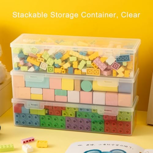Vidifor Clear Craft and Art Supply Storage Organizer, Small Deep Strips Container with Lid for Makeup, Paint Brush, plastic straws, Tools, Crayon, Stackable (Clear-1pack)