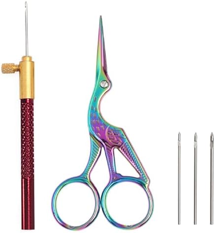 Haomian Tambour Hook with 3 Needles Embroidery Beginner Kit with Needles Scissors, Embroidery Beading Needle Tools Kit Premium DIY Sewing Supplies for Handcraft Enthusiasts Starter Projects