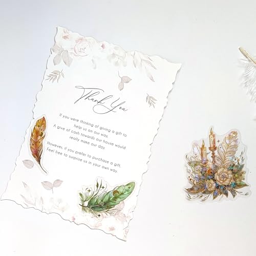 Ychsring Sparkly Fantasy Feather Stickers - 30 Pcs Clear PET Glitter Magic Floral Stickers for Scrapbook, Journal, Junk Journal, Collage - Holographic Transparent for Resin, Craft, Scrapbook Supplies