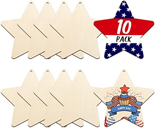 Large Size 7" Wooden Star Ornaments to Paint, DIY Blank Unfinished Wood Ornament for Crafts Hanging Decorations,Halloween Christmas Thanksgiving Flag Day Decorations Gifts
