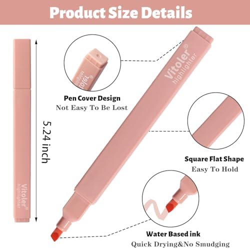 Vitoler Highlighters Assorted Colors,No Bleed Bible Chisel Tip 8pcs | Aesthetic,Cute Pastel,high quality for bible study,books,journal,writing,school office