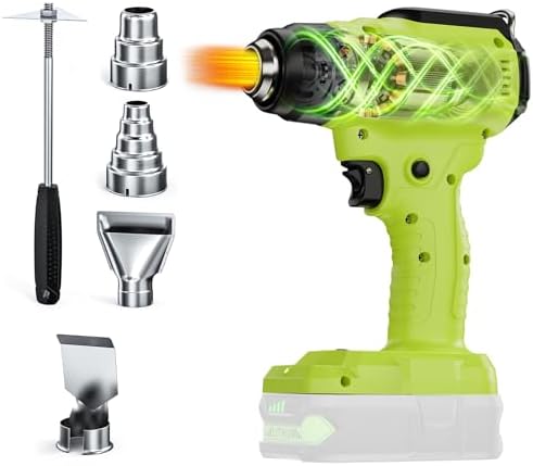 Compatible with Ryobi 18V Battery Cordless Heat Gun, 350W LED Light, Quick Heat Welded Heat Gun 122°F - 120°F Variable Temperature Control with 4 Nozzles and Scraper for Crafts(No Battery)