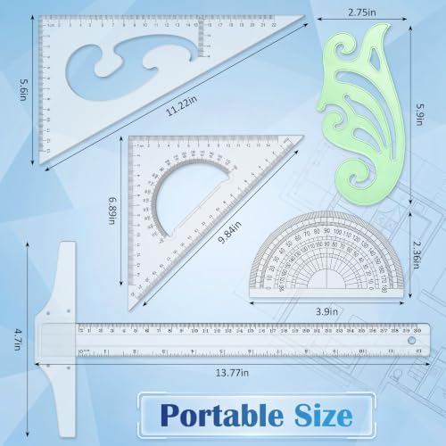 Frienda 5 Pack Drafting Tools 12 Inch T-Square Ruler Plastic Transparent