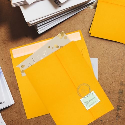 50 Packs Yellow 5x7 Envelopes 5x7, Fade Bright Yellow Color Envelopes Self Seal for Weddings, Photos, Greeting Cards, Mailing