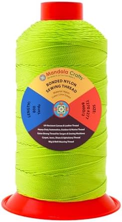 Mandala Crafts Size 277 840D T270 Lime Green Bonded Nylon Thread, 800 YDs