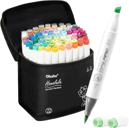 Ohuhu Alcohol Markers Brush Tip 72 Colors for Adults Coloring Refillable