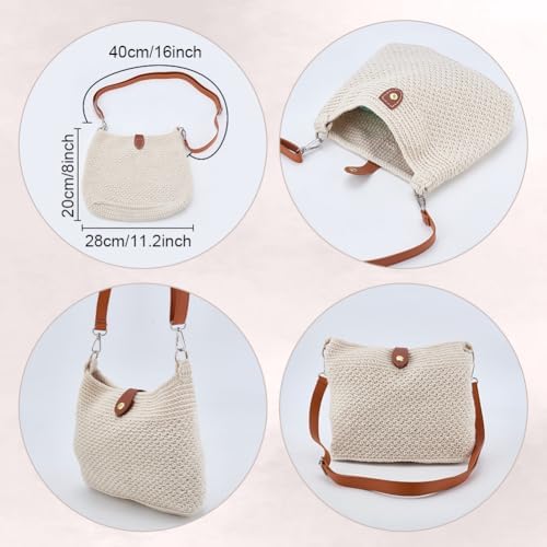ACRNIGHEET Crochet Bag Kit for Beginners Crochet Purse for Women DIY Tote Bag Making Kit with Step-by-Step Tutorials Knitting Supplies for Adults Crafts Boho Gift Idea (Beige)