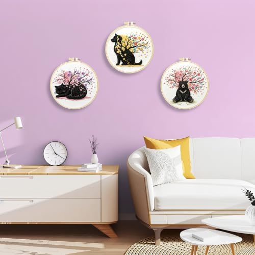 Huacan Embroidery Kit for Adults Beginners with 3 Hoops & Gift Box