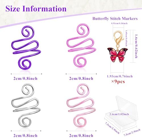 HUISUYTON 4Pcs Handmade Crochet Ring with 10 Pcs Butterfly Stitch Marker