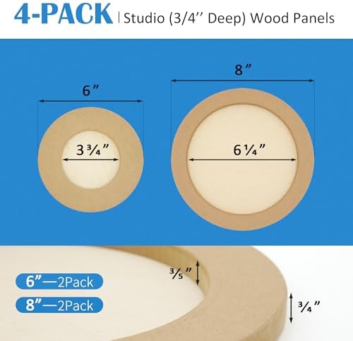 Falling in Art 4 Pack 6&8 Unfinished Round Birch Wood Panels for Painting