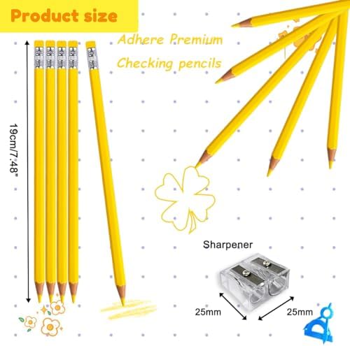 Adhere 25pcs Checking Pencils Erasable colored Pencils Pre-Sharpened #2 HB,for Checking Tests Grading,Map Coloring, editing Office Favors,including a Free sharpener. (Yellow)