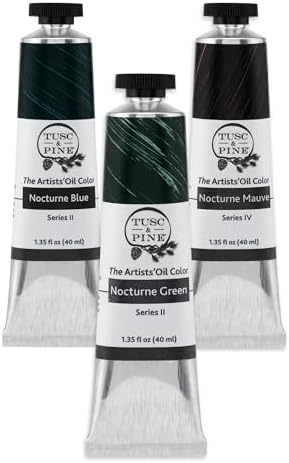 Tusc & Pine Artist Oil Paint - 40 ml Set of 3 - Assorted Nocturne Colors - Non-Yellowing, Creamy Consistency, Max Pigment Load, Small Batch Milled Oil Paints Developed for Professional Artists