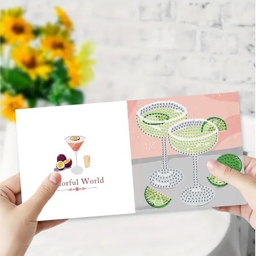 DDGYP 6 Pcs Cocktail Diamond Art Cards with Envelopes,Size 5.9×5.9inch