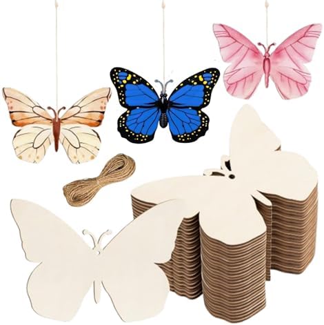 Wooden Butterfly Decorations, 10 pcs Blank WoodNot Yet Completed3.5 x 2.6 in Used for Painting and Decoration DIY Technology, Hanging skrnrhrery
