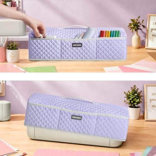 AMOIGEE Dust Cover for Latest Cutting Machine Cricutt Explore 5, Quilted Protective Cover with Storage Pockets for Cutting Machine, Floral Fabric Anti-Dust Cover for Craft Machine Organizer