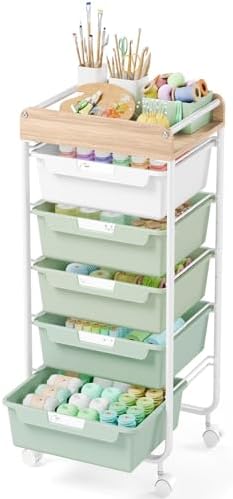 SYKIARIOL Rolling Storage Utility Cart with 5 Drawers,Green