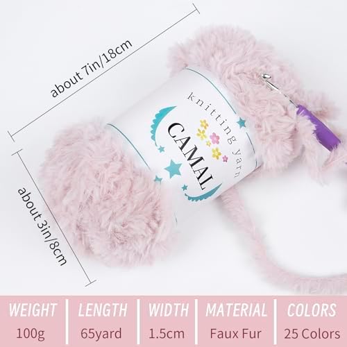 CAMAL Soft Faux Fur Yarn for Crocheting Blanket, 65 Yards Chunky Eyelash Yarn for Knitting Hats, 100 Grams Fuzzy Velvet Crochet Thread for Dolls, Earmuffs, Bags (Light Green)