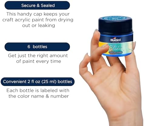 BLUEBIRD Studio Acrylic Paints, Primary Colors, 6-Pack 0.85 Fl Oz each, Basic Acrylic Paint For Students & Beginner Artists