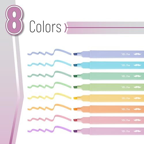 Mr. Pen- Aesthetic Highlighters No Bleed, 8 Pack, Assorted Colors | Chisel Tip, Cute Highlighters Assorted Colors for Journaling, Highlighting, Underlining, Fast Dry, Back to School Supplies