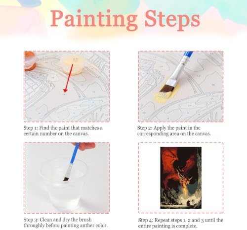 Auremi Paint by Number Kits with Framed Dragons, DIY Animals Paint by Number Canvas for Adults, Easy Acrylic in Canvas with Brushes for Decor 20x30cm
