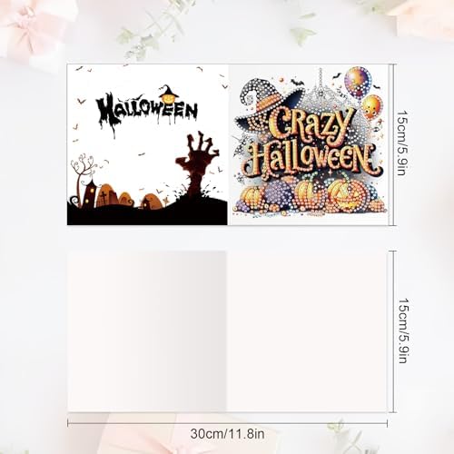 antor 6 Pack Halloween Diamond Art Cards Kits - DIY 5D Diamond Painting Greeting Cards with Envelopes, Handmade Halloween Craft Kits for Adults, Rhinestone Pumpkin Witch Card Set