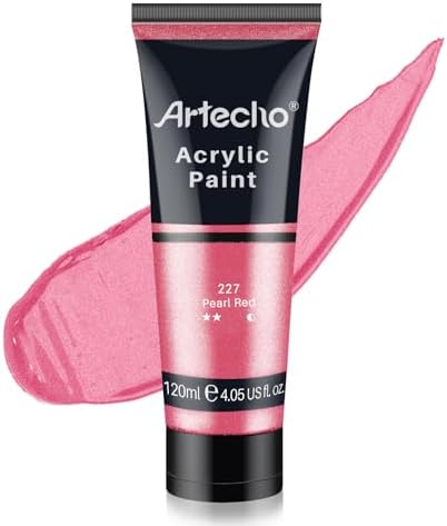 Artecho Pearl Red Acrylic Paint 120ml /4.05oz /4.05oz Tube | Semi Glossy Finish, High Pigment Rich Color Craft Paint for Canvas, Rocks, Wood, Fabric, Ceramic, Non-Toxic