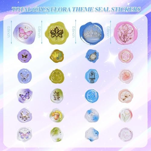 Pre-Made PVC Envelope Seal Stickers, Waterproof Self-Adhesive Stickers for Wedding Invitations, Birthday Gift Wrapping, Scrapbook & Journal Decoration (60PCS Flora Vintage)