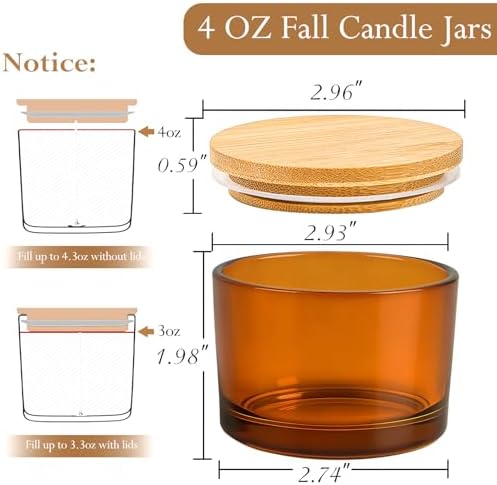 CONNOO 15 Pack 4oz Amber Glass Candle Jars with Airtight Bamboo Lids