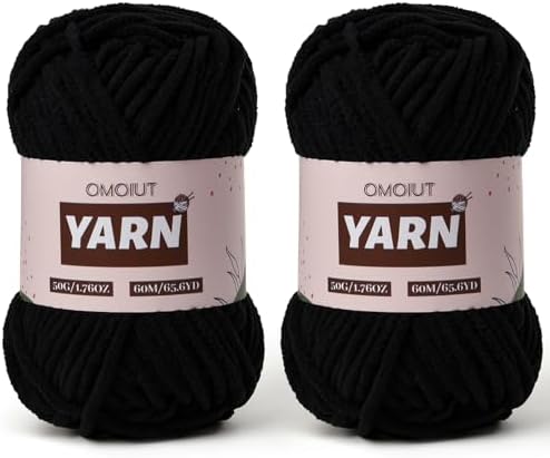 2 Packs Plush Chenille Chunky Crochet Yarn - Baby Yarn for Crocheting Soft - Velvet Yarns Knitting for Blankets Crafts - Fluffy Amigurumi Yarns 100g/131yds (2 Black)
